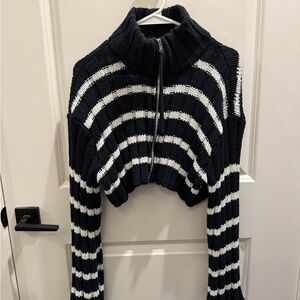 Zara Black and White Striped Cowl Neck Sweater